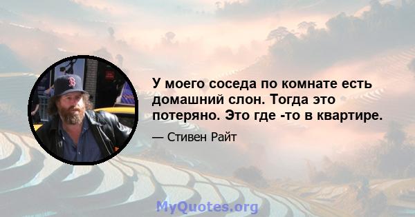 У моего соседа по комнате есть домашний слон. Тогда это потеряно. Это где -то в квартире.