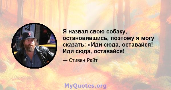 Я назвал свою собаку, остановившись, поэтому я могу сказать: «Иди сюда, оставайся! Иди сюда, оставайся!