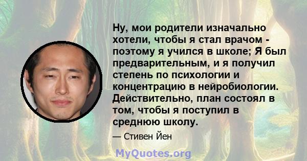 Ну, мои родители изначально хотели, чтобы я стал врачом - поэтому я учился в школе; Я был предварительным, и я получил степень по психологии и концентрацию в нейробиологии. Действительно, план состоял в том, чтобы я