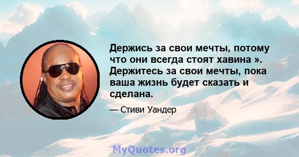 Держись за свои мечты, потому что они всегда стоят хавина ». Держитесь за свои мечты, пока ваша жизнь будет сказать и сделана.