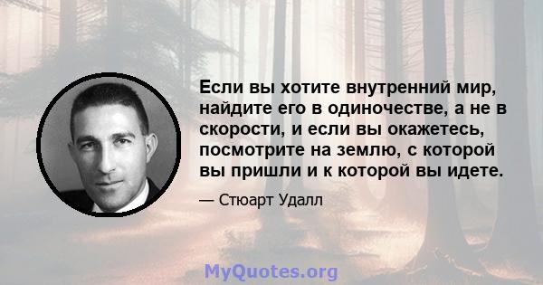 Если вы хотите внутренний мир, найдите его в одиночестве, а не в скорости, и если вы окажетесь, посмотрите на землю, с которой вы пришли и к которой вы идете.