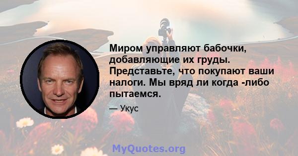 Миром управляют бабочки, добавляющие их груды. Представьте, что покупают ваши налоги. Мы вряд ли когда -либо пытаемся.