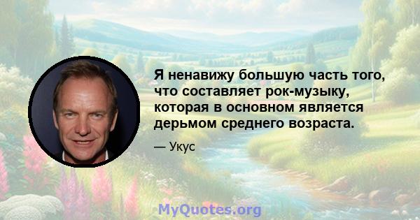 Я ненавижу большую часть того, что составляет рок-музыку, которая в основном является дерьмом среднего возраста.