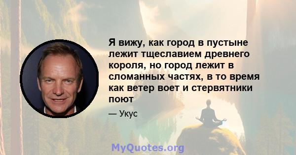 Я вижу, как город в пустыне лежит тщеславием древнего короля, но город лежит в сломанных частях, в то время как ветер воет и стервятники поют