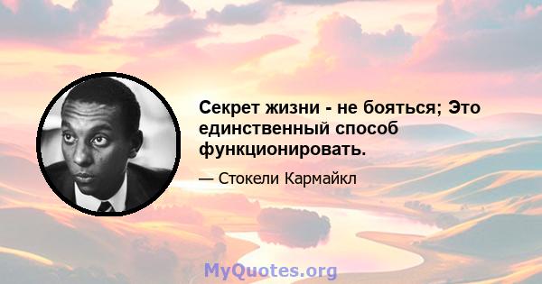 Секрет жизни - не бояться; Это единственный способ функционировать.