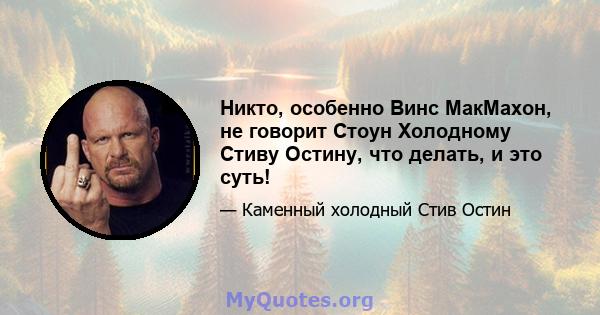 Никто, особенно Винс МакМахон, не говорит Стоун Холодному Стиву Остину, что делать, и это суть!