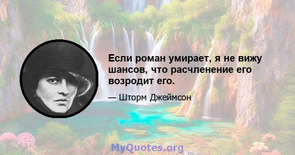 Если роман умирает, я не вижу шансов, что расчленение его возродит его.