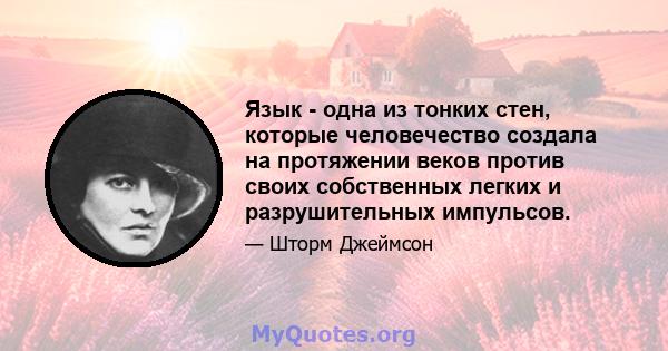 Язык - одна из тонких стен, которые человечество создала на протяжении веков против своих собственных легких и разрушительных импульсов.