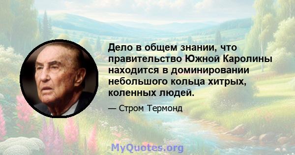 Дело в общем знании, что правительство Южной Каролины находится в доминировании небольшого кольца хитрых, коленных людей.