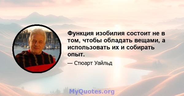 Функция изобилия состоит не в том, чтобы обладать вещами, а использовать их и собирать опыт.