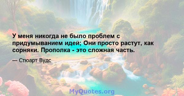 У меня никогда не было проблем с придумыванием идей; Они просто растут, как сорняки. Прополка - это сложная часть.