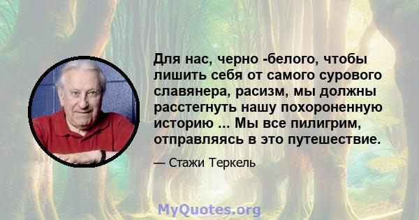 Для нас, черно -белого, чтобы лишить себя от самого сурового славянера, расизм, мы должны расстегнуть нашу похороненную историю ... Мы все пилигрим, отправляясь в это путешествие.