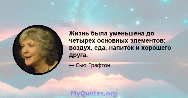 Жизнь была уменьшена до четырех основных элементов: воздух, еда, напиток и хорошего друга.