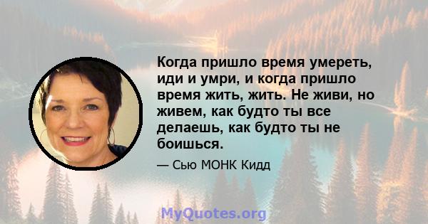 Когда пришло время умереть, иди и умри, и когда пришло время жить, жить. Не живи, но живем, как будто ты все делаешь, как будто ты не боишься.