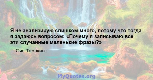 Я не анализирую слишком много, потому что тогда я задаюсь вопросом: «Почему я записываю все эти случайные маленькие фразы?»