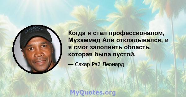 Когда я стал профессионалом, Мухаммед Али откладывался, и я смог заполнить область, которая была пустой.