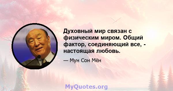 Духовный мир связан с физическим миром. Общий фактор, соединяющий все, - настоящая любовь.