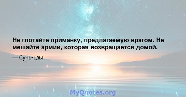 Не глотайте приманку, предлагаемую врагом. Не мешайте армии, которая возвращается домой.