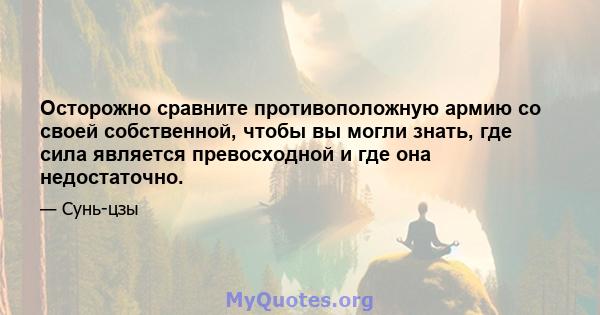 Осторожно сравните противоположную армию со своей собственной, чтобы вы могли знать, где сила является превосходной и где она недостаточно.