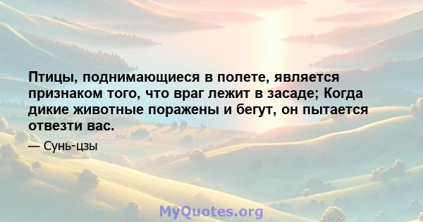 Птицы, поднимающиеся в полете, является признаком того, что враг лежит в засаде; Когда дикие животные поражены и бегут, он пытается отвезти вас.