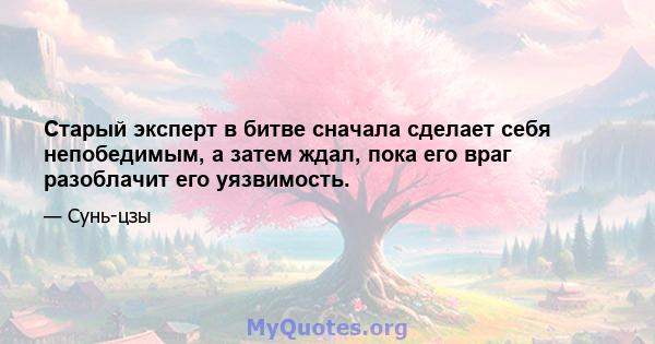 Старый эксперт в битве сначала сделает себя непобедимым, а затем ждал, пока его враг разоблачит его уязвимость.