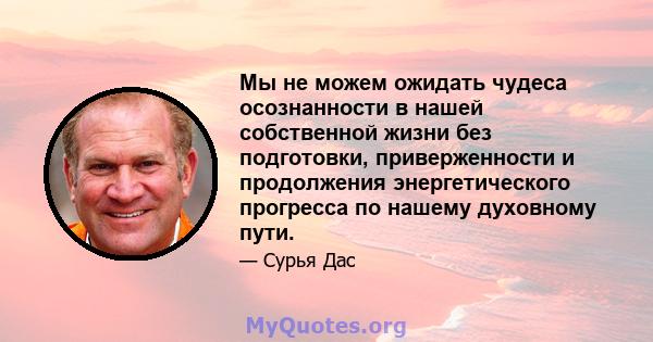 Мы не можем ожидать чудеса осознанности в нашей собственной жизни без подготовки, приверженности и продолжения энергетического прогресса по нашему духовному пути.