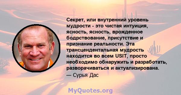 Секрет, или внутренний уровень мудрости - это чистая интуиция, ясность, ясность, врожденное бодрствование, присутствие и признание реальности. Эта трансцендентальная мудрость находится во всем USIT, просто необходимо