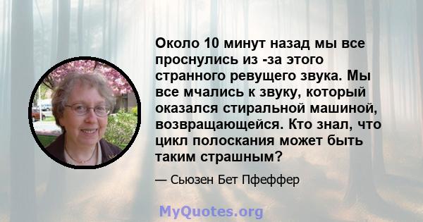 Около 10 минут назад мы все проснулись из -за этого странного ревущего звука. Мы все мчались к звуку, который оказался стиральной машиной, возвращающейся. Кто знал, что цикл полоскания может быть таким страшным?