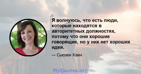 Я волнуюсь, что есть люди, которые находятся в авторитетных должностях, потому что они хорошие говорящие, но у них нет хороших идей.