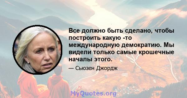 Все должно быть сделано, чтобы построить какую -то международную демократию. Мы видели только самые крошечные началы этого.