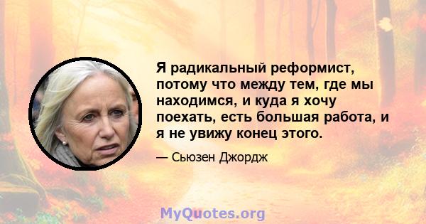 Я радикальный реформист, потому что между тем, где мы находимся, и куда я хочу поехать, есть большая работа, и я не увижу конец этого.