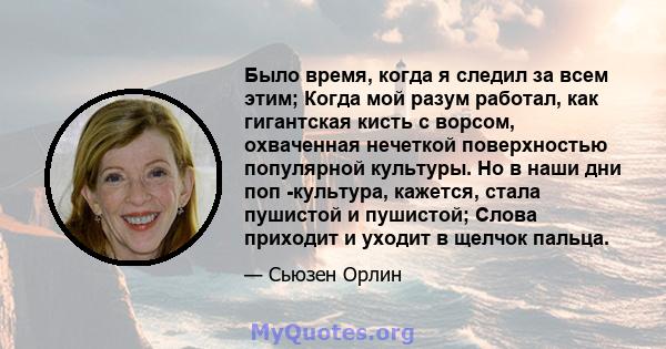 Было время, когда я следил за всем этим; Когда мой разум работал, как гигантская кисть с ворсом, охваченная нечеткой поверхностью популярной культуры. Но в наши дни поп -культура, кажется, стала пушистой и пушистой;