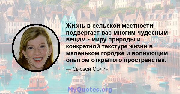 Жизнь в сельской местности подвергает вас многим чудесным вещам - миру природы и конкретной текстуре жизни в маленьком городке и волнующим опытом открытого пространства.