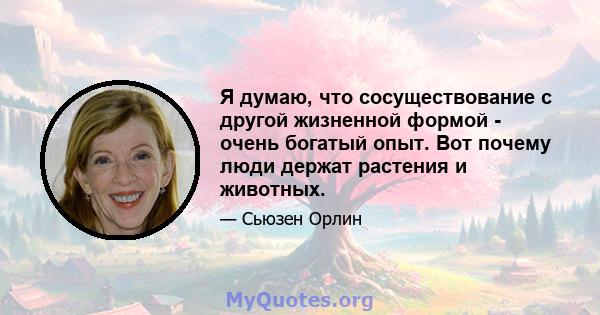 Я думаю, что сосуществование с другой жизненной формой - очень богатый опыт. Вот почему люди держат растения и животных.