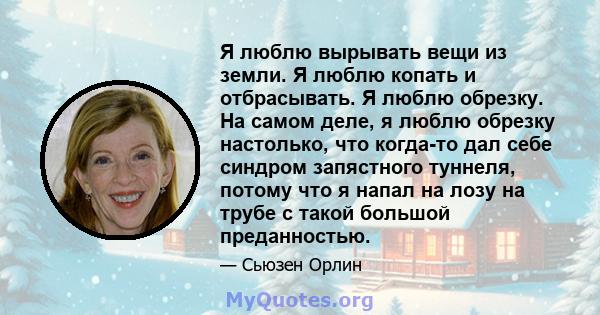 Я люблю вырывать вещи из земли. Я люблю копать и отбрасывать. Я люблю обрезку. На самом деле, я люблю обрезку настолько, что когда-то дал себе синдром запястного туннеля, потому что я напал на лозу на трубе с такой