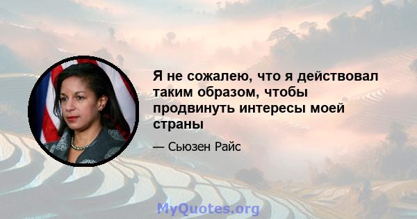 Я не сожалею, что я действовал таким образом, чтобы продвинуть интересы моей страны