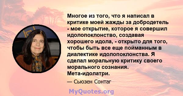 Многое из того, что я написал в критике моей жажды за добродетель - мое открытие, которое я совершил идолопоклонство, создавая хорошего идола, - открыто для того, чтобы быть все еще пойманным в диалектике