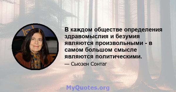 В каждом обществе определения здравомыслия и безумия являются произвольными - в самом большом смысле являются политическими.