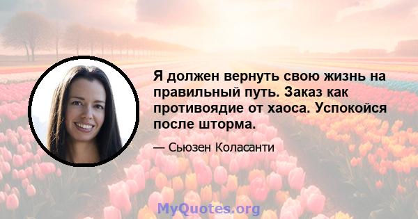 Я должен вернуть свою жизнь на правильный путь. Заказ как противоядие от хаоса. Успокойся после шторма.