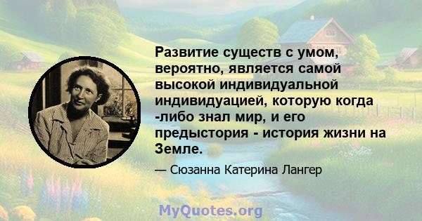 Развитие существ с умом, вероятно, является самой высокой индивидуальной индивидуацией, которую когда -либо знал мир, и его предыстория - история жизни на Земле.