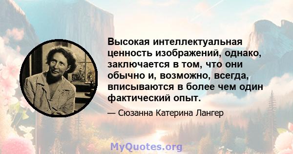 Высокая интеллектуальная ценность изображений, однако, заключается в том, что они обычно и, возможно, всегда, вписываются в более чем один фактический опыт.