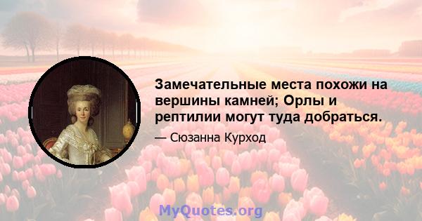 Замечательные места похожи на вершины камней; Орлы и рептилии могут туда добраться.