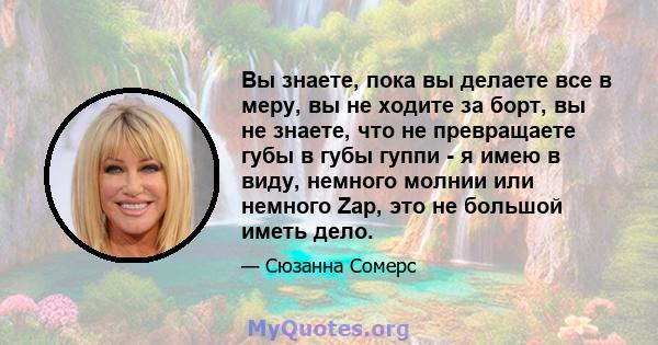 Вы знаете, пока вы делаете все в меру, вы не ходите за борт, вы не знаете, что не превращаете губы в губы гуппи - я имею в виду, немного молнии или немного Zap, это не большой иметь дело.