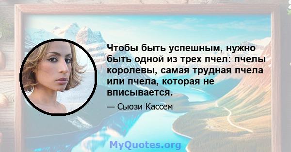 Чтобы быть успешным, нужно быть одной из трех пчел: пчелы королевы, самая трудная пчела или пчела, которая не вписывается.