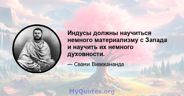 Индусы должны научиться немного материализму с Запада и научить их немного духовности.