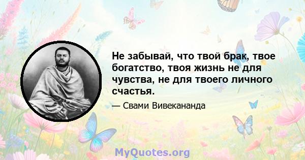 Не забывай, что твой брак, твое богатство, твоя жизнь не для чувства, не для твоего личного счастья.