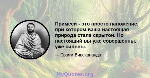 Примеси - это просто наложение, при котором ваша настоящая природа стала скрытой. Но настоящий вы уже совершенны, уже сильны.