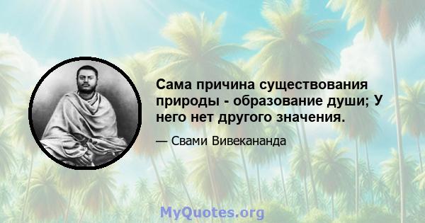 Сама причина существования природы - образование души; У него нет другого значения.