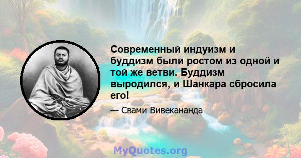 Современный индуизм и буддизм были ростом из одной и той же ветви. Буддизм выродился, и Шанкара сбросила его!