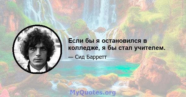 Если бы я остановился в колледже, я бы стал учителем.